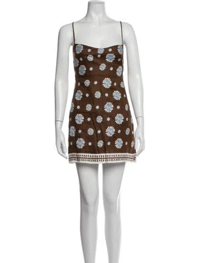 Pre-owned Cala De La Cruz Linen Mini Dress In Brown