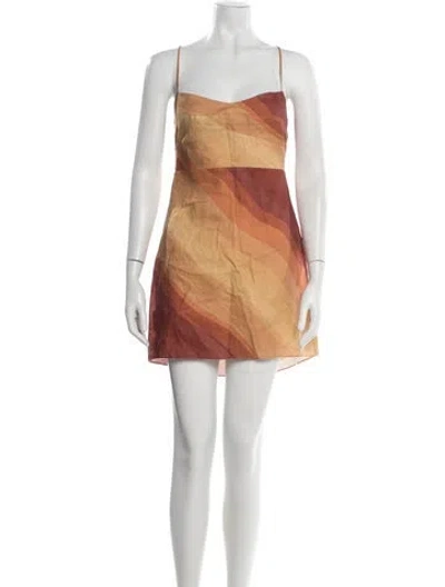 Pre-owned Cala De La Cruz Linen Mini Dress In Brown
