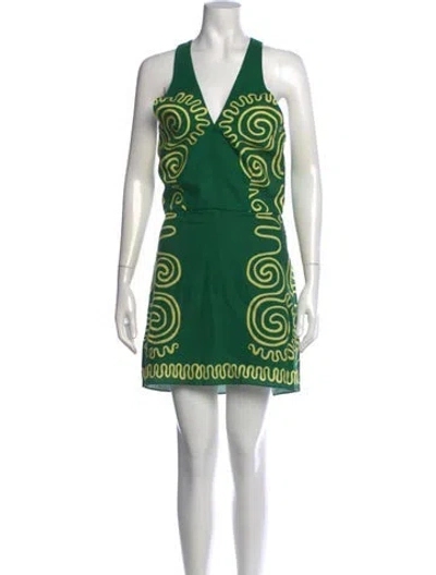 Pre-owned Cala De La Cruz Linen Mini Dress In Green