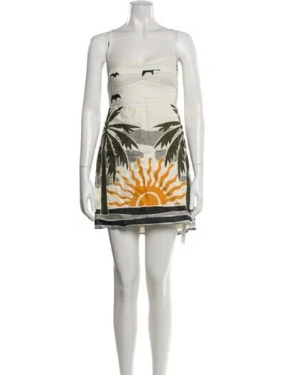 Pre-owned Cala De La Cruz Linen Mini Dress In Neutrals/white