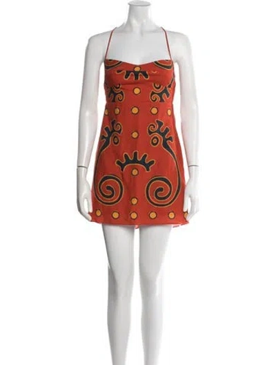 Pre-owned Cala De La Cruz Linen Mini Dress In Orange