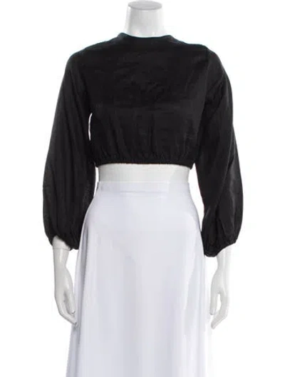 Pre-owned Cala De La Cruz Linen Mock Neck Crop Top In Black