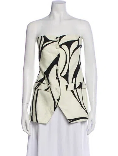 Pre-owned Cala De La Cruz Linen Patterned Top W/ Tags In Neutral