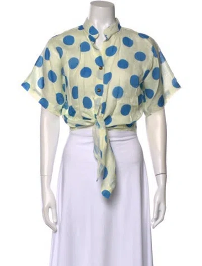Pre-owned Cala De La Cruz Linen Polka Dot Print Button-up Top In Multi