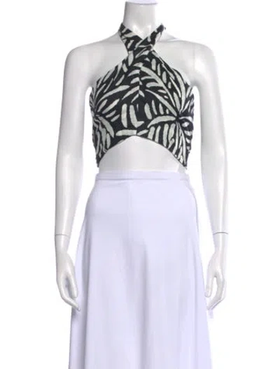 Pre-owned Cala De La Cruz Linen Printed Crop Top W/ Tags In Neutral