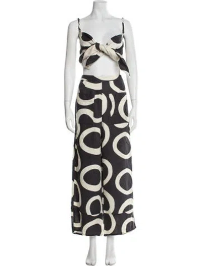 Pre-owned Cala De La Cruz Linen Printed Pant Set In Black