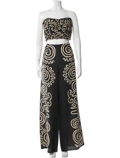 Pre-owned Cala De La Cruz Linen Printed Pantsuit In Multi