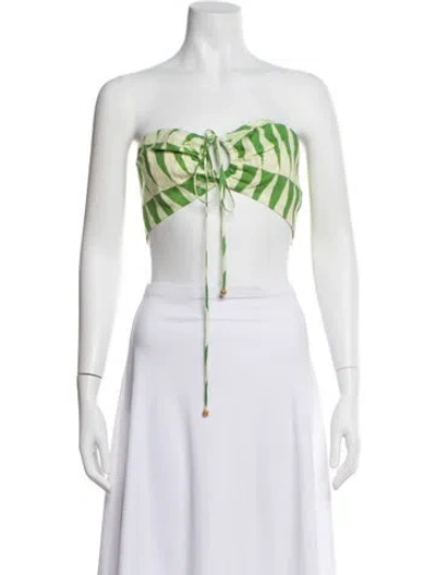 Pre-owned Cala De La Cruz Linen Striped Crop Top W/ Tags In Green