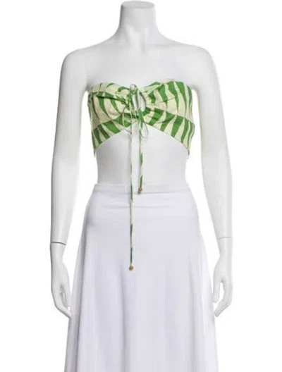 Pre-owned Cala De La Cruz Linen Striped Crop Top W/ Tags In Green
