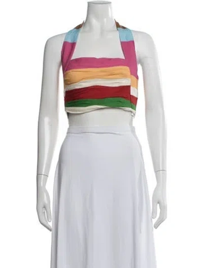 Pre-owned Cala De La Cruz Linen Striped Crop Top W/ Tags In Multi