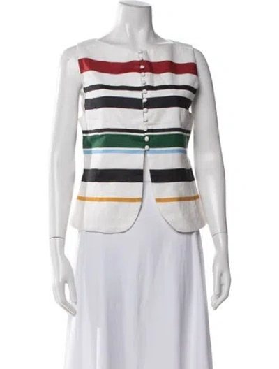 Pre-owned Cala De La Cruz Linen Striped Top In White