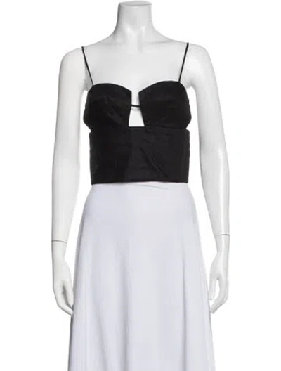 Pre-owned Cala De La Cruz Linen V-neck Crop Top W/ Tags In Black/white
