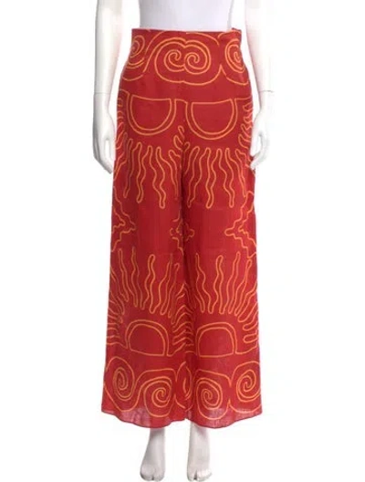 Pre-owned Cala De La Cruz Linen Wide Leg Pants In Orange