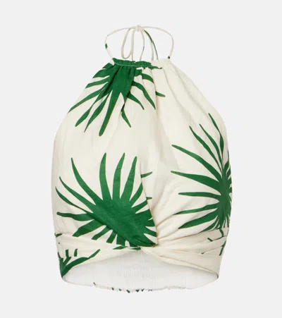 Cala De La Cruz Lodi Printed Halterneck Linen Crop Top In Neutral