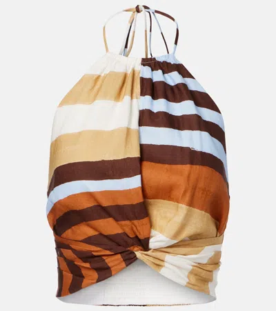 Cala De La Cruz Lodi Striped Linen Crop Top In Multi