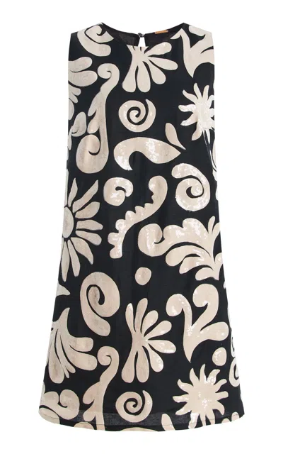 Cala De La Cruz Loren Sequined Linen Mini Dress In Multi