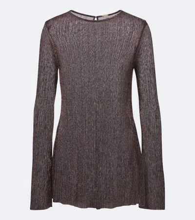 Cala De La Cruz Loreta Knitted Lamé Top In Brown