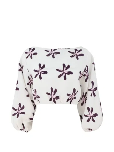 Cala De La Cruz Lori Floral-print Top In White