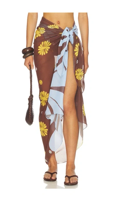 Cala De La Cruz Luana Floral-print Voile Pareo In Brown