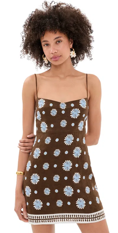 Cala De La Cruz Lucca Printed Linen Mini Dress In Brown