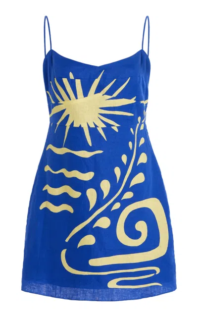 Cala De La Cruz Lucca Linen Mini Dress In Blue