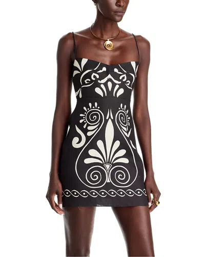 Cala De La Cruz Lucca Linen Printed Mini Dress In Black