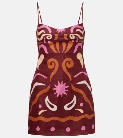 Cala De La Cruz Lucca Printed Linen Minidress In Burgundy