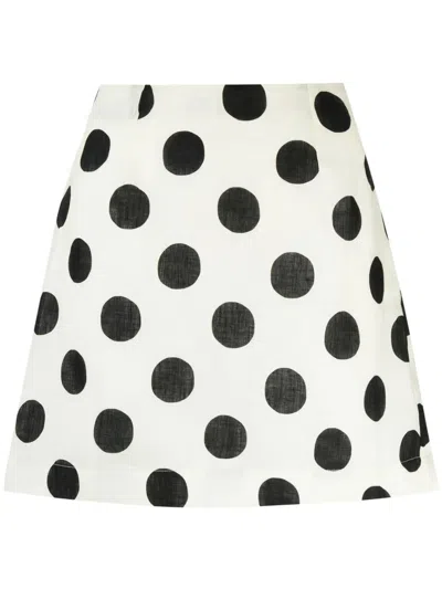 Cala De La Cruz Lulo Polka Dot-print Linen Skirt In Neutrals