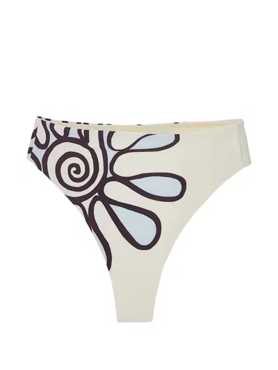 Cala De La Cruz Lulu Floral-print High-rise Bikini Bottoms In Neutral