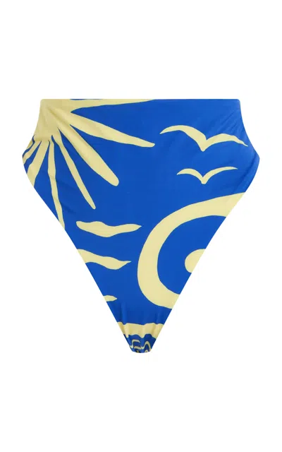 Cala De La Cruz Lulu High-waisted Bikini Bottom In Blue