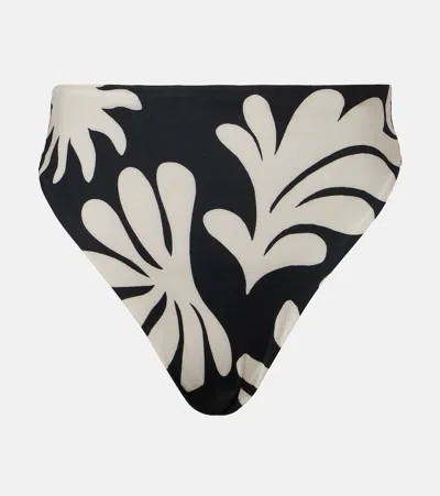 Cala De La Cruz Lulu Printed High-rise Bikini Bottoms In Black