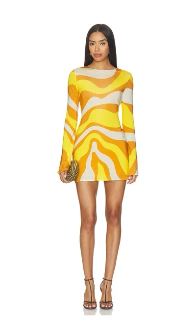 Cala De La Cruz Maisha Printed Jersey Mini Dress In Yellow
