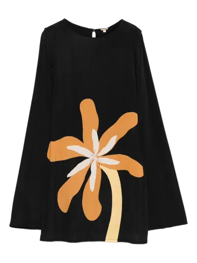 Cala De La Cruz Maisha Long-sleeve Mini Dress In Black