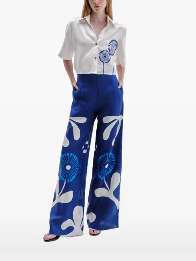 Cala De La Cruz Manaos Floral-print Linen Shirt In White