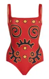 Cala De La Cruz Mila Square Neck One-piece Swimsuit In Red