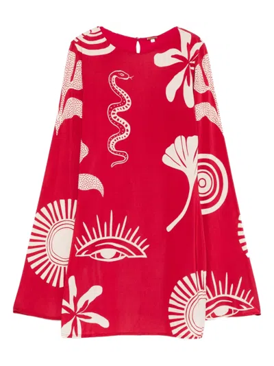 Cala De La Cruz Misha Long-sleeved Mini Dress In Red