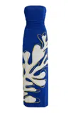 Cala De La Cruz Daphne Ruched Coral-print Dress In Blue