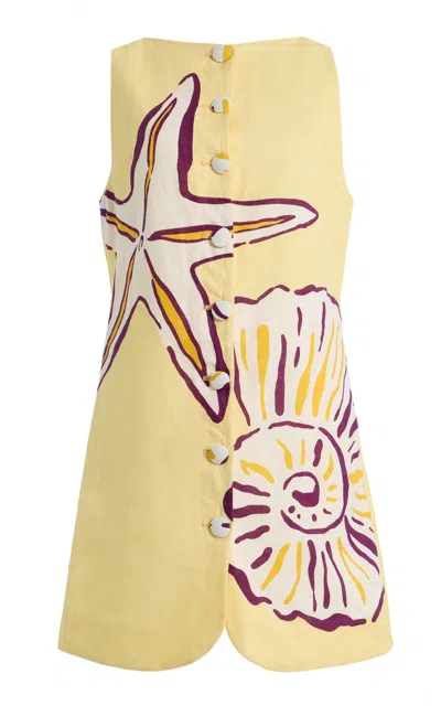 Cala De La Cruz Rhoda Printed Linen Minidress In Yellow