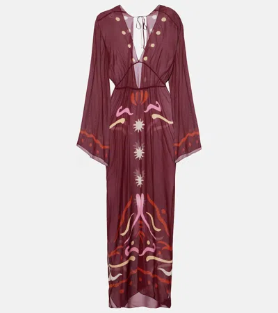 Cala De La Cruz Odele Printed Maxi Dress In Burgundy