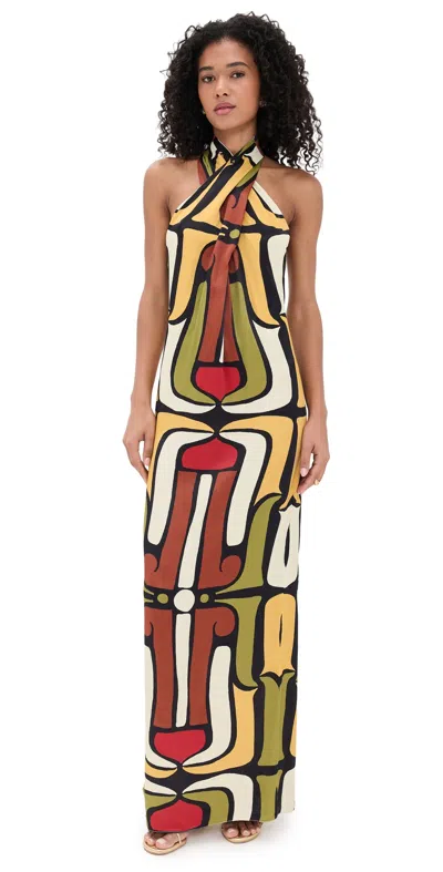 Cala De La Cruz Oliviera Halter Maxi Dress In Burgundy