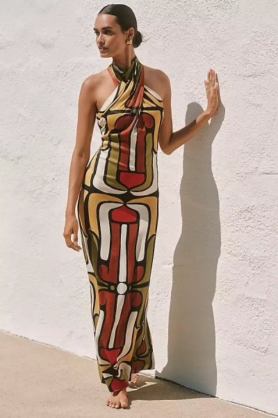 Cala De La Cruz Oliviera Halter Maxi Dress In Burgundy