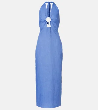 Cala De La Cruz Orly Cutout Linen Maxi Dress In Blue