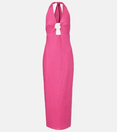 Cala De La Cruz Orly Cutout Linen Midi Dress In Pink