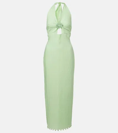 Cala De La Cruz Orly Halterneck Linen Midi Dress In Green