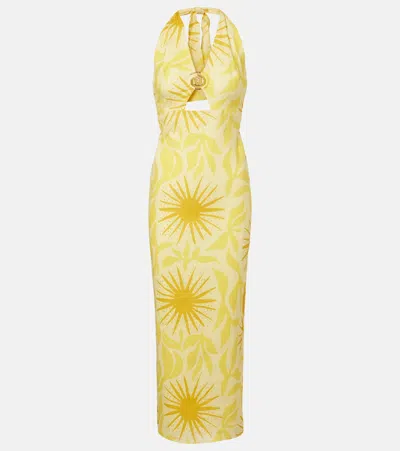 Cala De La Cruz Orly Printed Cutout Linen Maxi Dress In Yellow