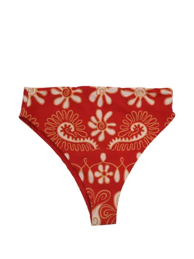 Cala De La Cruz Paisley-print High-waisted Bikini Bottoms In Red