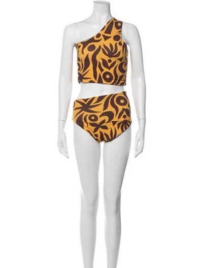 Pre-owned Cala De La Cruz Patterned Bikini In Brown