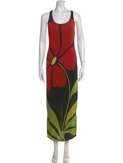 Pre-owned Cala De La Cruz Patterned Long Dress In Red
