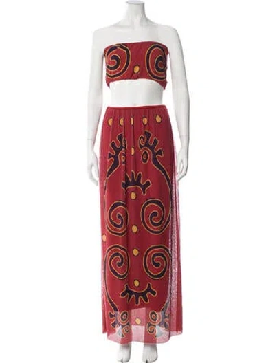 Pre-owned Cala De La Cruz Patterned Skirt Set In Red
