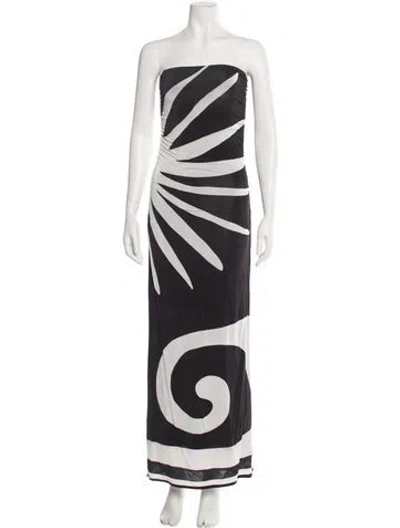 Pre-owned Cala De La Cruz Printed Long Dress In Black